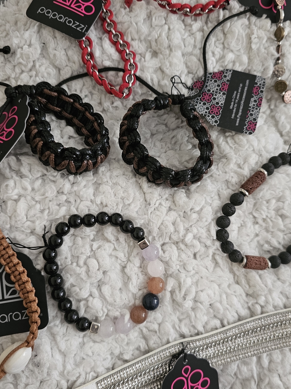 Boho Paparazzi Mixed Beaded & Braid Bracelet Set - Black, Brown, Red, Cream Set!